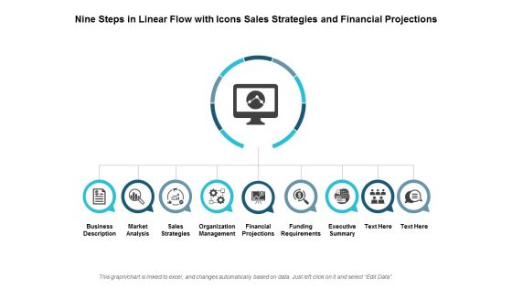 Nine Steps In Linear Flow With Icons Sales Strategies And Financial Projections Ppt Powerpoint Presentation Ideas Images