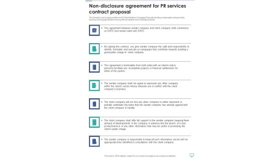 Non Disclosure Agreement For Pr Services Contract Proposal One Pager Sample Example Document
