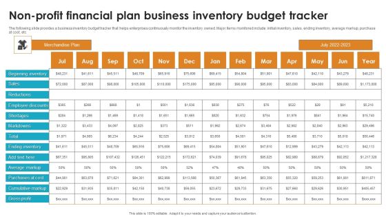 Non Profit Financial Plan Business Inventory Budget Tracker Topics PDF
