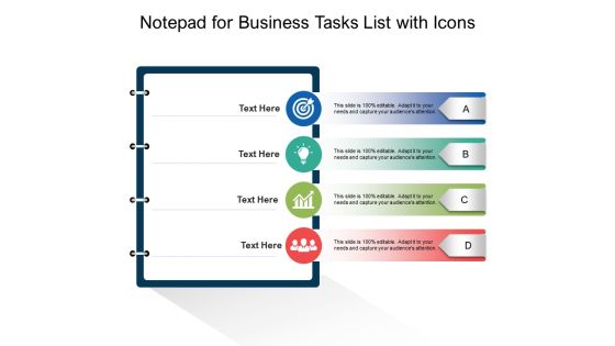 Notepad For Business Tasks List With Icons Ppt PowerPoint Presentation Ideas Maker PDF