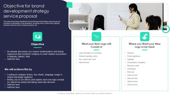 Objective For Brand Development Strategy Service Proposal Summary PDF