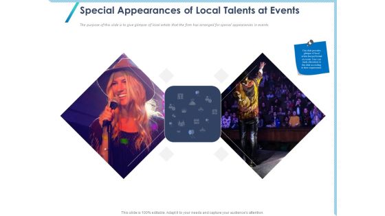 Occasion Planning Firm Overview Special Appearances Of Local Talents At Events Ppt Slides Graphics Download PDF