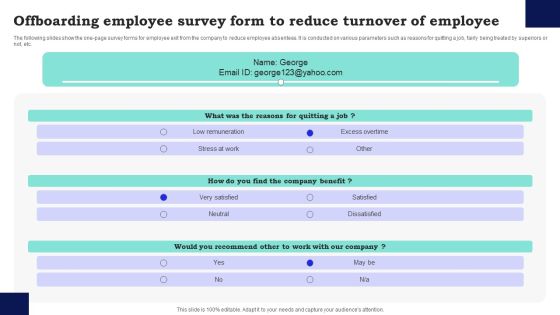 Offboarding Employee Survey Form To Reduce Turnover Of Employee Survey SS Offboarding Employee Survey Form To Reduce Turnover Of Employee Survey SS