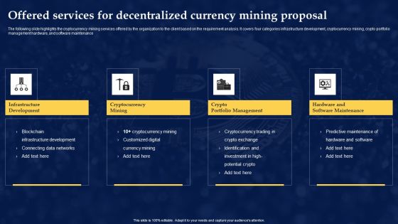Offered Services For Decentralized Currency Mining Proposal Mockup PDF