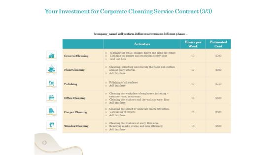 Office Cleaning Service Your Investment For Corporate Contract Ppt Slides Deck PDF Office Cleaning Service Your Investment For Corporate Contract Ppt Slides Deck PDF