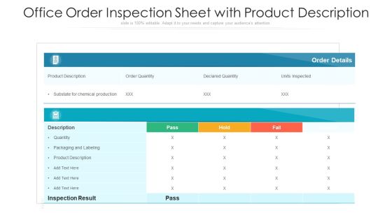 Office Order Inspection Sheet With Product Description Ppt PowerPoint Presentation Gallery Shapes PDF