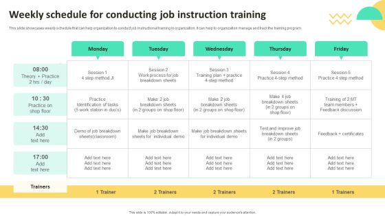 On Job Staff Training Program For Skills Advancement Weekly Schedule For Conducting Download PDF