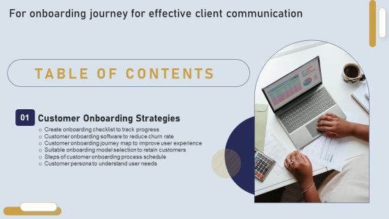 Onboarding Journey For Effective Client Communication Table Of Contents Themes PDF
