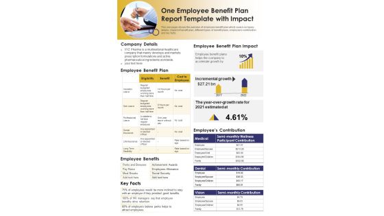 One Employee Benefit Plan Report Template With Impact PDF Document PPT Template