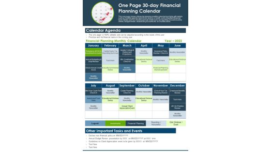 One Page 30 Day Financial Planning Calendar PDF Document PPT Template One Page 30 Day Financial Planning Calendar PDF Document PPT Template