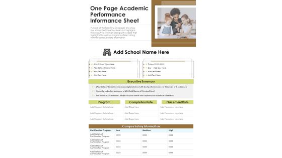 One Page Academic Performance Informance Sheet PDF Document PPT Template One Page Academic Performance Informance Sheet PDF Document PPT Template