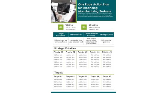One Page Action Plan For Expanding Manufacturing Business PDF Document PPT Template One Page Action Plan For Expanding Manufacturing Business PDF Document PPT Template