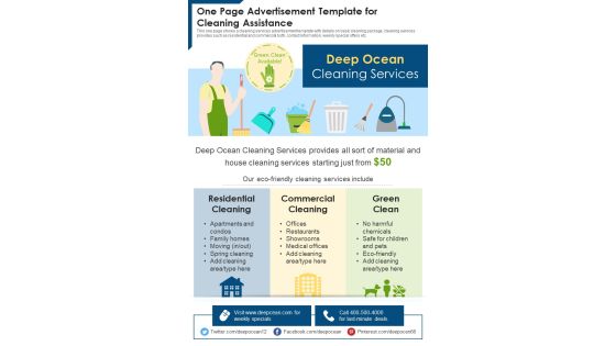 One Page Advertisement Template For Cleaning Assistance PDF Document PPT Template One Page Advertisement Template For Cleaning Assistance PDF Document PPT Template