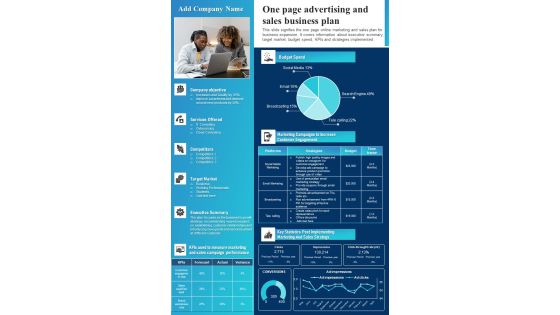 One Page Advertising And Sales Business Plan PDF Document PPT Template One Page Advertising And Sales Business Plan PDF Document PPT Template