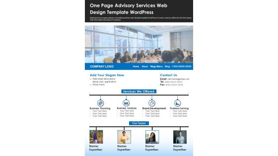 One Page Advisory Services Web Design Template Wordpress PDF Document PPT Template One Page Advisory Services Web Design Template Wordpress PDF Document PPT Template