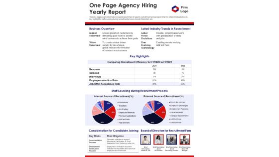 One Page Agency Hiring Yearly Report PDF Document PPT Template One Page Agency Hiring Yearly Report PDF Document PPT Template