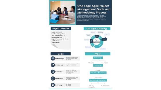 One Page Agile Project Management Goals And Methodology Process PDF Document PPT Template