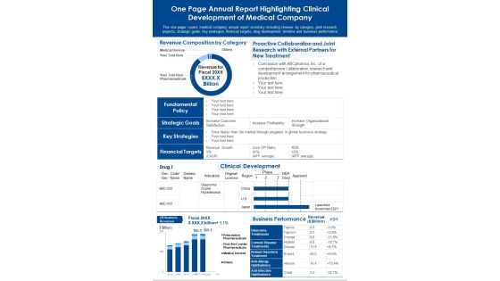 One Page Annual Report Highlighting Clinical Development Of Medical Company PDF Document PPT Template One Page Annual Report Highlighting Clinical Development Of Medical Company PDF Document PPT Template