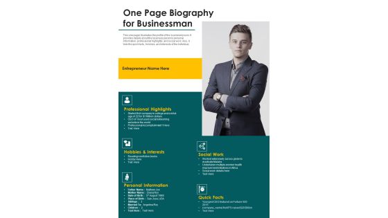 One Page Biography For Businessman PDF Document PPT Template One Page Biography For Businessman PDF Document PPT Template
