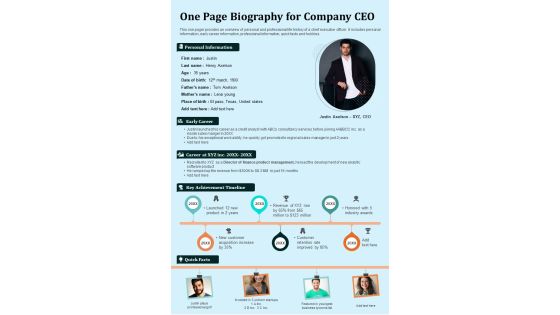 One Page Biography For Company CEO PDF Document PPT Template One Page Biography For Company CEO PDF Document PPT Template