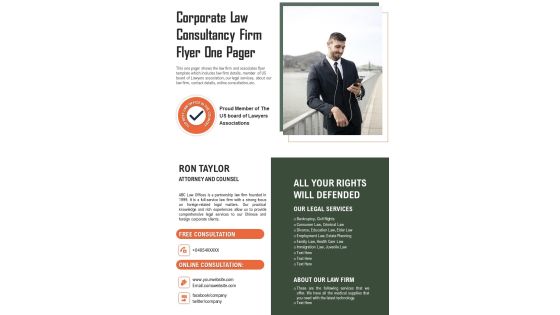 One Page Brochure For Attorney Firm PDF Document PPT Template