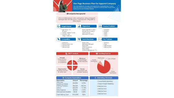 One Page Business Plan For Apparel Company PDF Document PPT Template One Page Business Plan For Apparel Company PDF Document PPT Template
