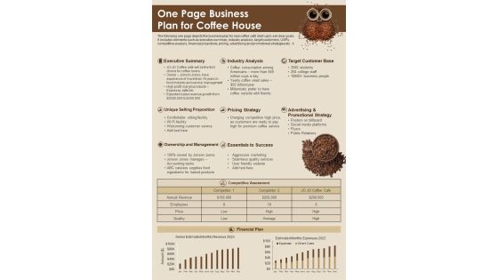 One Page Business Plan For Coffee House PDF Document PPT Template One Page Business Plan For Coffee House PDF Document PPT Template
