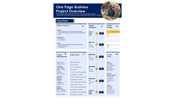 One Page Business Project Overview PDF Document PPT Template
