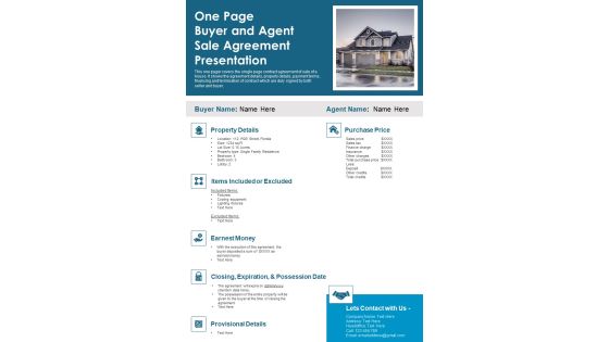 One Page Buyer And Agent Sale Agreement Presentation PDF Document PPT Template One Page Buyer And Agent Sale Agreement Presentation PDF Document PPT Template