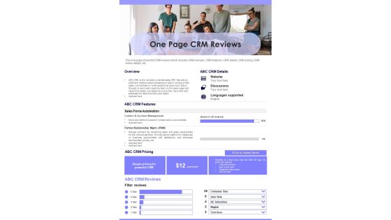 One Page CRM Reviews PDF Document PPT Template One Page CRM Reviews PDF Document PPT Template