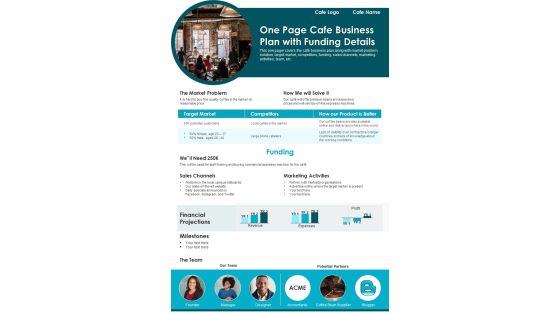 One Page Cafe Business Plan With Funding Details PDF Document PPT Template One Page Cafe Business Plan With Funding Details PDF Document PPT Template