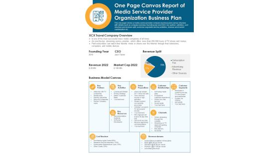 One Page Canvas Report Of Media Service Provider Organization Business Plan PDF Document PPT Template One Page Canvas Report Of Media Service Provider Organization Business Plan PDF Document PPT Template