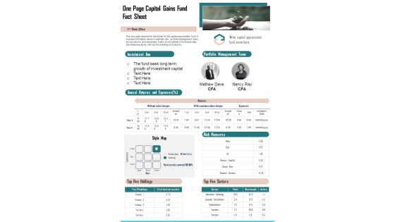 One Page Capital Gains Fund Fact Sheet PDF Document PPT Template