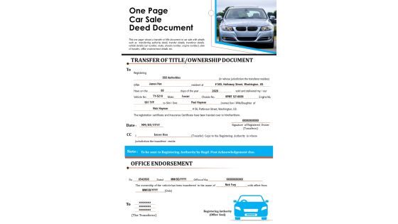 One Page Car Sale Deed Document PDF Document PPT Template One Page Car Sale Deed Document PDF Document PPT Template