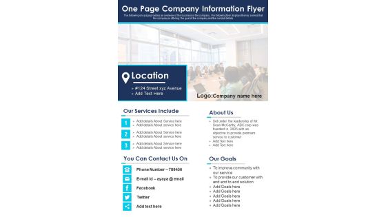 One Page Company Information Flyer PDF Document PPT Template