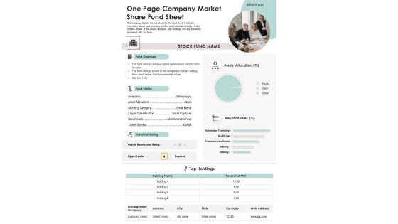 One Page Company Market Share Fund Sheet PDF Document PPT Template One Page Company Market Share Fund Sheet PDF Document PPT Template