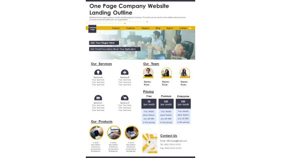 One Page Company Website Landing Outline PDF Document PPT Template One Page Company Website Landing Outline PDF Document PPT Template