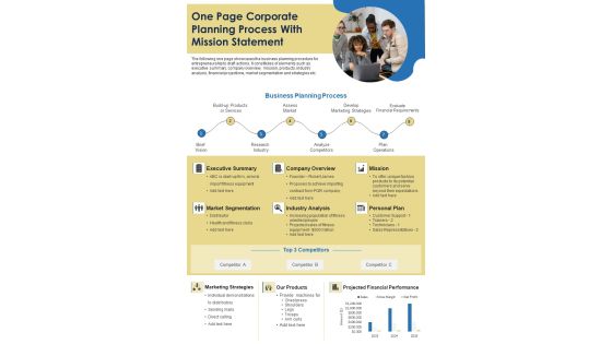 One Page Corporate Planning Process With Mission Statement PDF Document PPT Template One Page Corporate Planning Process With Mission Statement PDF Document PPT Template