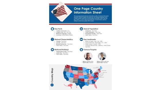 One Page Country Information Sheet PDF Document PPT Template