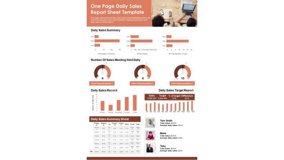 One Page Daily Sales Report Sheet Template PDF Document PPT Template One Page Daily Sales Report Sheet Template PDF Document PPT Template