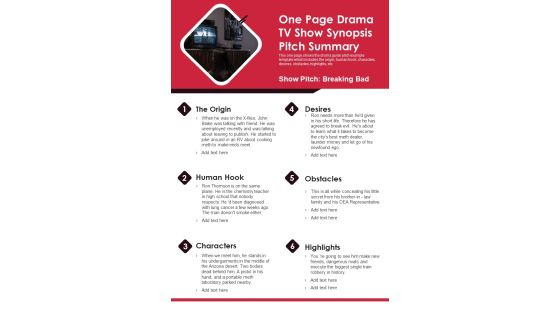 One Page Drama TV Show Synopsis Pitch Summary PDF Document PPT Template One Page Drama TV Show Synopsis Pitch Summary PDF Document PPT Template