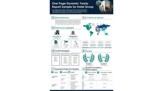 One Page Dynamic Yearly Report Sample For Hotel Group PDF Document PPT Template