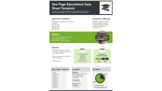 One Page Educational Data Sheet Template PDF Document PPT Template One Page Educational Data Sheet Template PDF Document PPT Template
