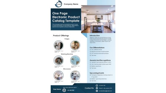 One Page Electronic Product Catalog Template PDF Document PPT Template One Page Electronic Product Catalog Template PDF Document PPT Template