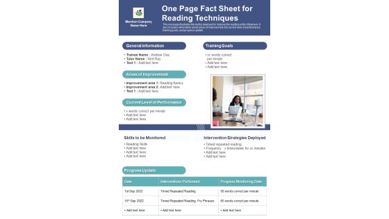 One Page Fact Sheet For Reading Techniques PDF Document PPT Template One Page Fact Sheet For Reading Techniques PDF Document PPT Template