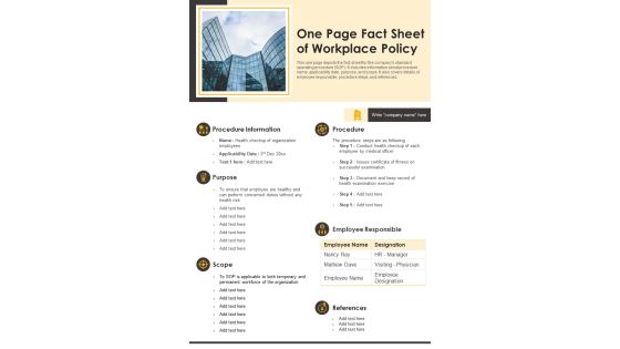One Page Fact Sheet Of Workplace Policy PDF Document PPT Template One Page Fact Sheet Of Workplace Policy PDF Document PPT Template