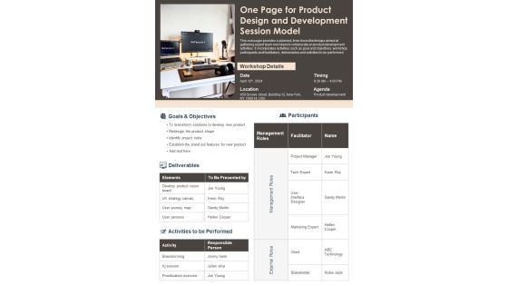 One Page For Product Design And Development Session Model PDF Document PPT Template One Page For Product Design And Development Session Model PDF Document PPT Template