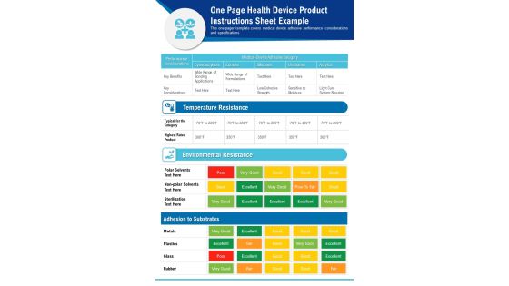 One Page Health Device Product Instructions Sheet Example PDF Document PPT Template One Page Health Device Product Instructions Sheet Example PDF Document PPT Template