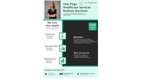 One Page Healthcare Services Business Brochure PDF Document PPT Template One Page Healthcare Services Business Brochure PDF Document PPT Template