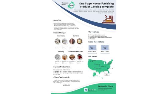 One Page House Furnishing Product Catalog Template PDF Document PPT Template